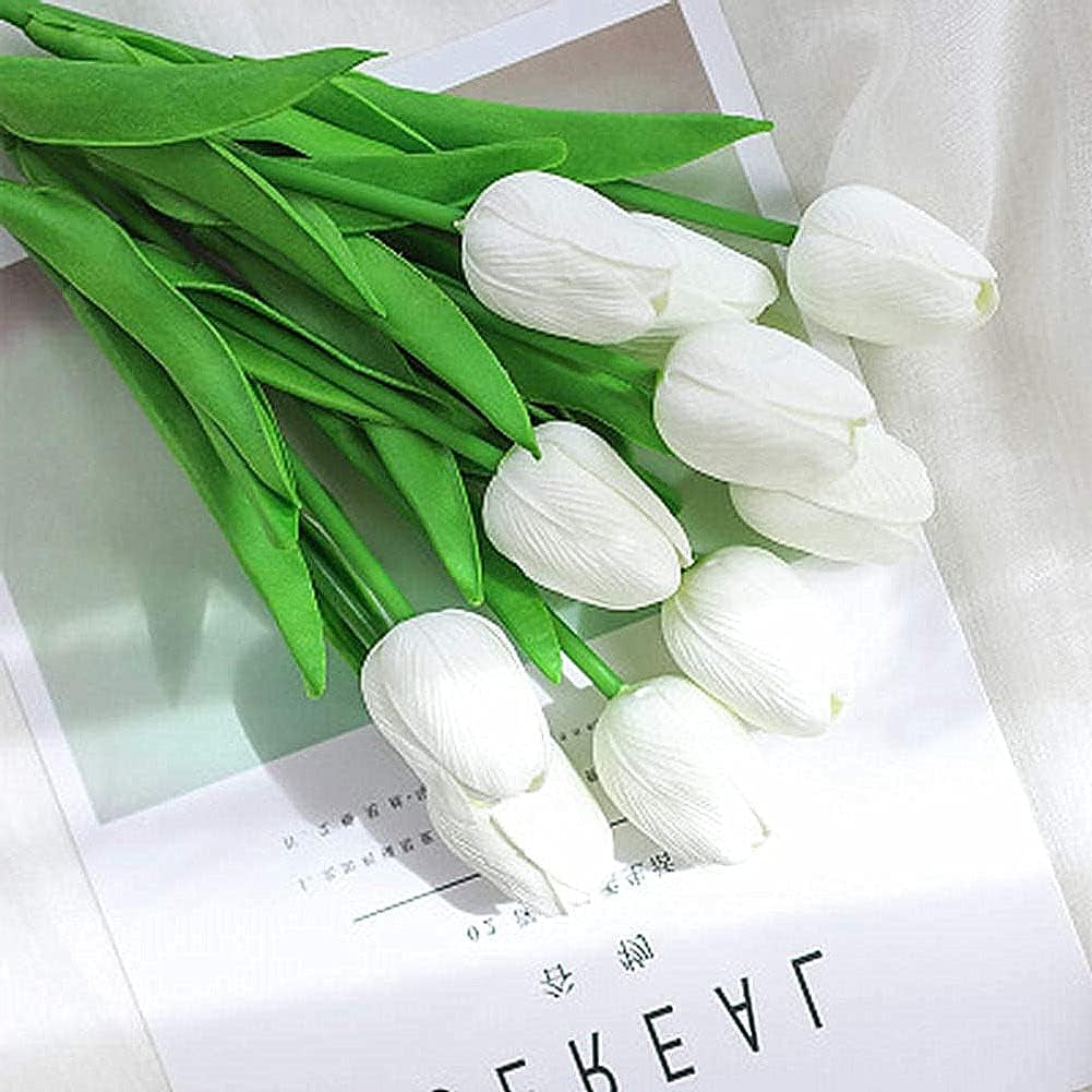 Artificial Real Touch White Tulips Arrangement in Glass Vase with Faux Water