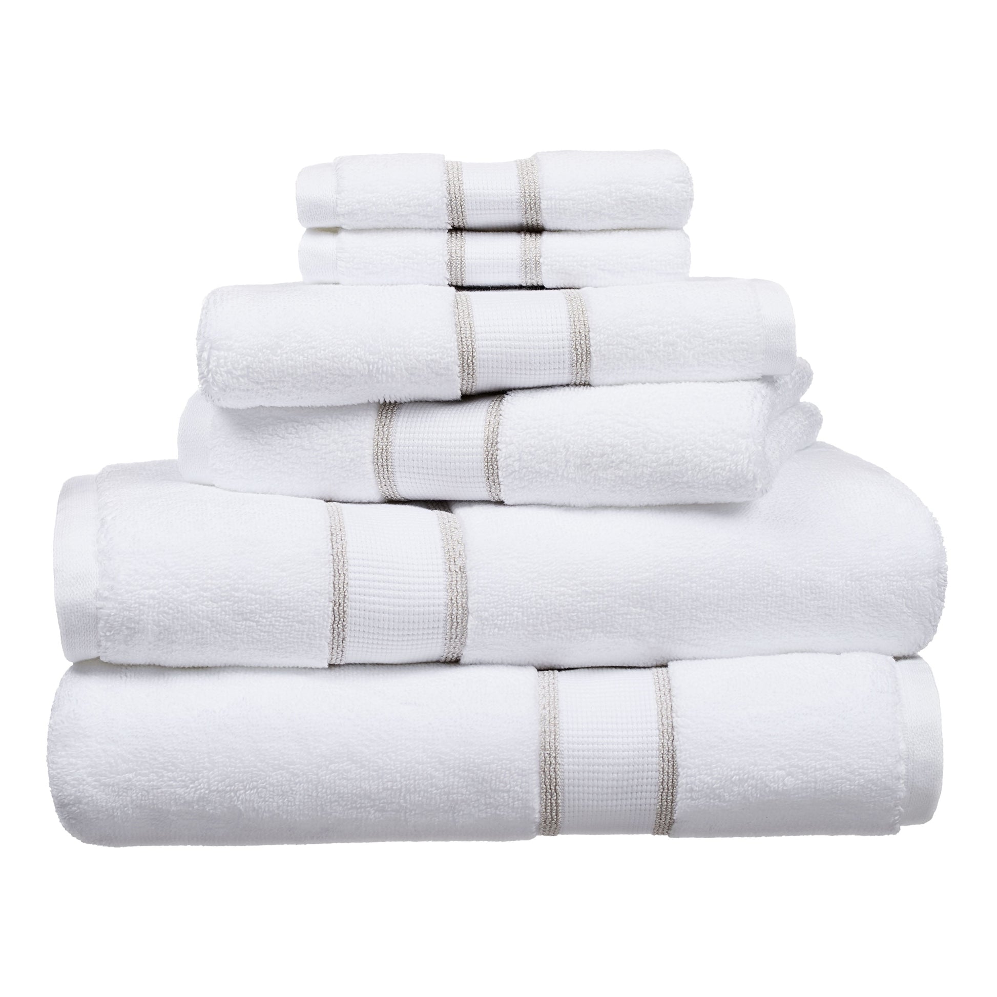 6-Piece Egyptian Cotton Striped Towel Set – Soft & Absorbent Bath Towels, Birchwood Color