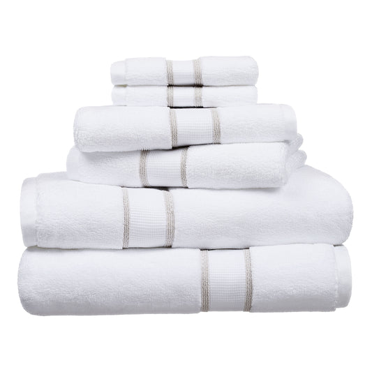 6-Piece Egyptian Cotton Striped Towel Set – Soft & Absorbent Bath Towels, Birchwood Color