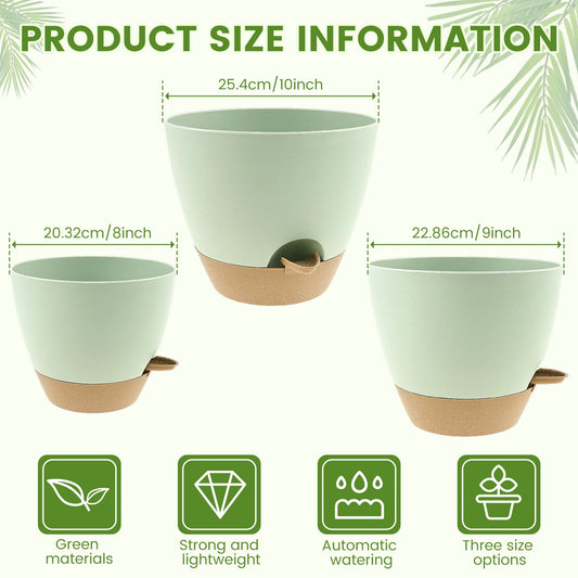3Pcs Self Watering Flowerpot Plastic Planter with Drainage Holes 8/9/10 Inch Hanging Succulent Planter Pot Gardening Decoration