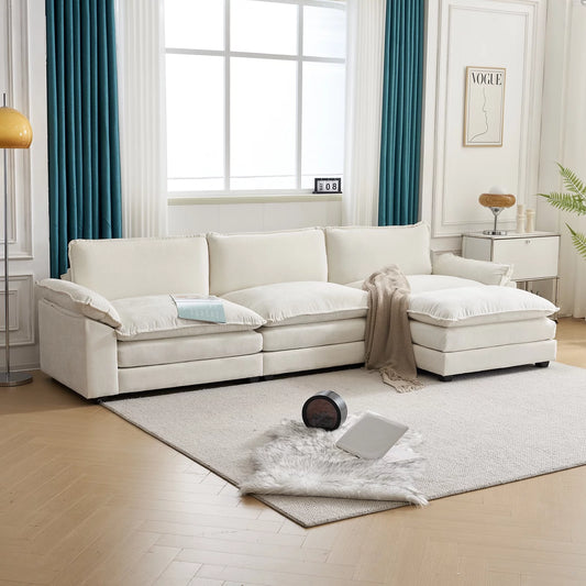 L-Shaped Sectional Sofa with Chaise – 3-Seater Sleeper Couch with Chenille Upholstery & Double-Layer Cushions, 120" Wide, Beige