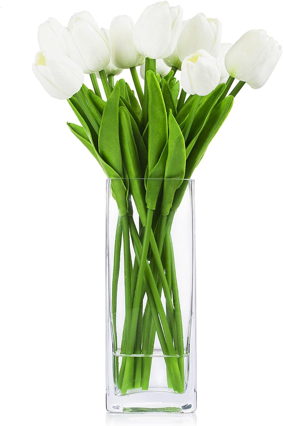 Artificial Real Touch White Tulips Arrangement in Glass Vase with Faux Water