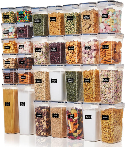 32-Piece Airtight Food Storage Containers Set with Lids & Labels – Kitchen & Pantry Organization, BPA-Free Plastic