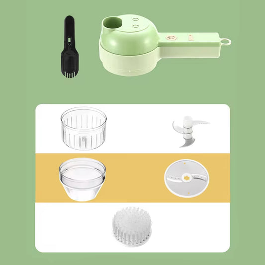 4-in-1 Handheld Electric Vegetable Cutter Set – Wireless Food Chopper, Garlic Masher, Meat Grinder & Slicer – Portable Kitchen Prep Tool