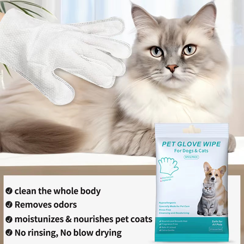 6PCS Disposable Pet Cleaning Gloves – No-Rinse Bath Wipes