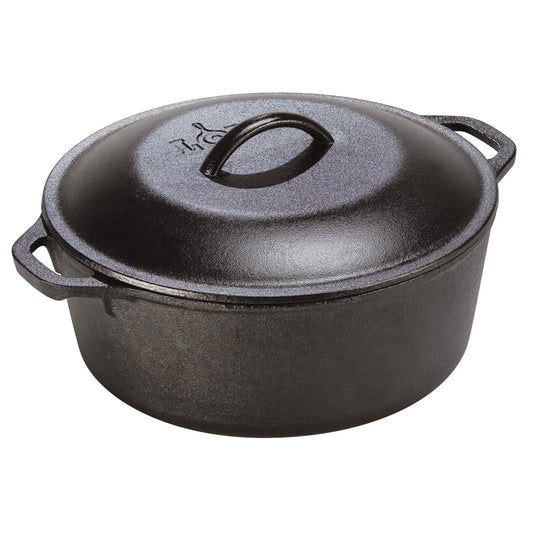 Pre-Seasoned 5 Quart Cast Iron Dutch Oven with Lid – Heavy-Duty Cookware with Dual Loop Handles for Baking, Braising, Roasting & Stews