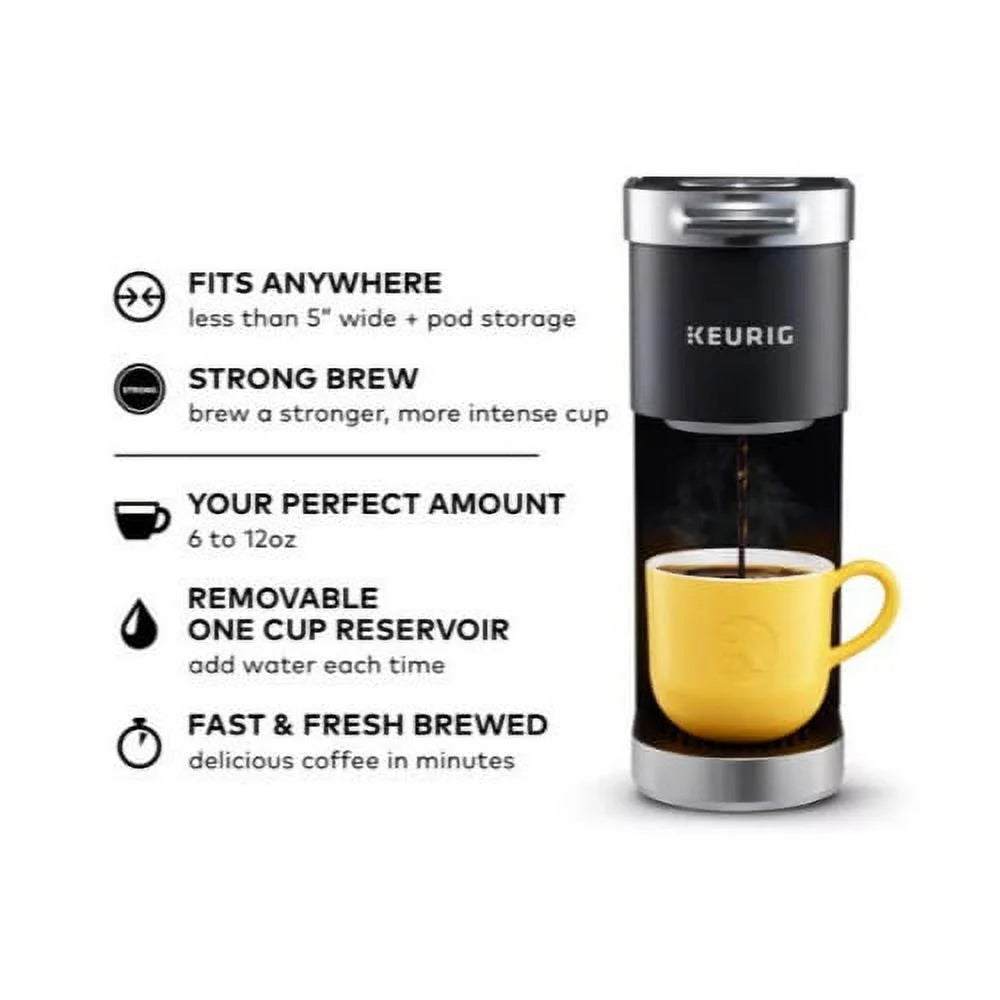 K-Mini Plus Single Serve Coffee Maker (Black) – Compact Brewer with Accessories for Home, Office & Travel