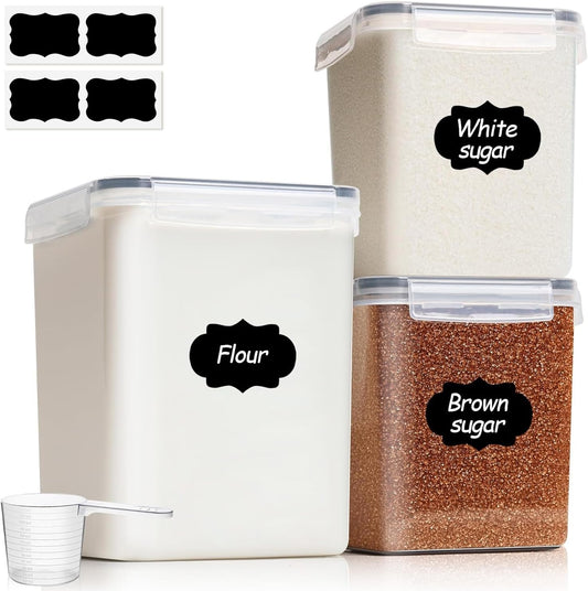 Airtight Kitchen Canister Set – 3-Piece Flour & Sugar Storage Containers for Pantry Organization