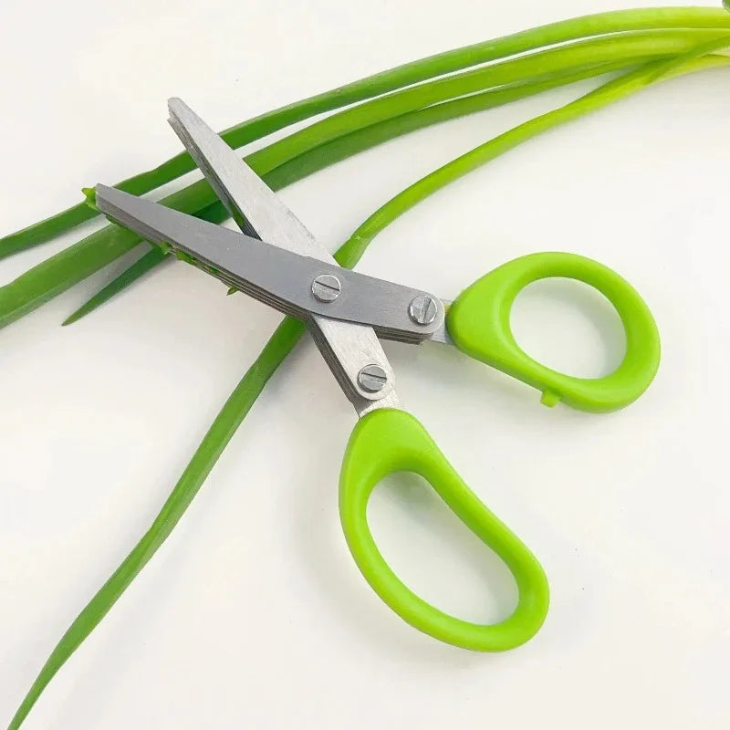 Multi-Functional 3-Layer Stainless Steel Kitchen Herb Scissors – Sharp Cutting Tool for Scallions, Peppers, Nori, and More