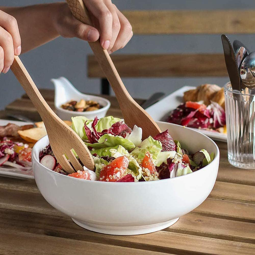 Elegant 9.5" Large Serving Bowls – Versatile White Ceramic Salad and Pasta Bowls for Entertaining, Dining, and Kitchen Decor