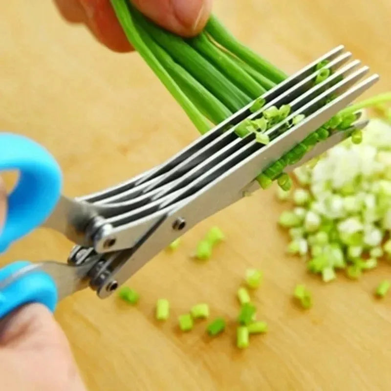Multi-Functional 3-Layer Stainless Steel Kitchen Herb Scissors – Sharp Cutting Tool for Scallions, Peppers, Nori, and More