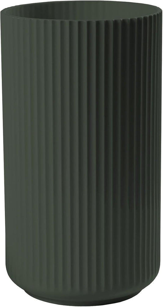 Heather Barby Porcelain Vase – Tall Grooved Cylinder Flower Pot, Copenhagen Green, 25 cm
