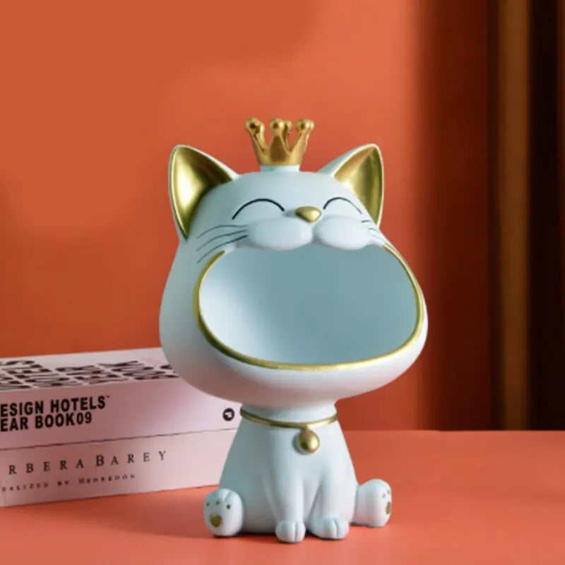 Fortune Crown Big Mouth Cat Key Storage Tray – Decorative Ornament & Housewarming Gift