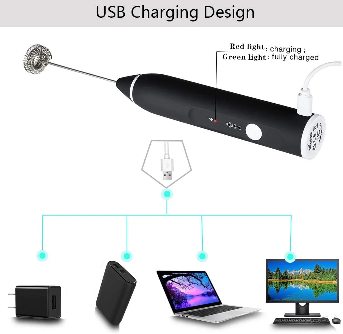USB Rechargeable Milk Frother – 3-Speed Handheld Electric Drink Mixer & Mini Foamer for Coffee, Lattes, Matcha & Hot Chocolate