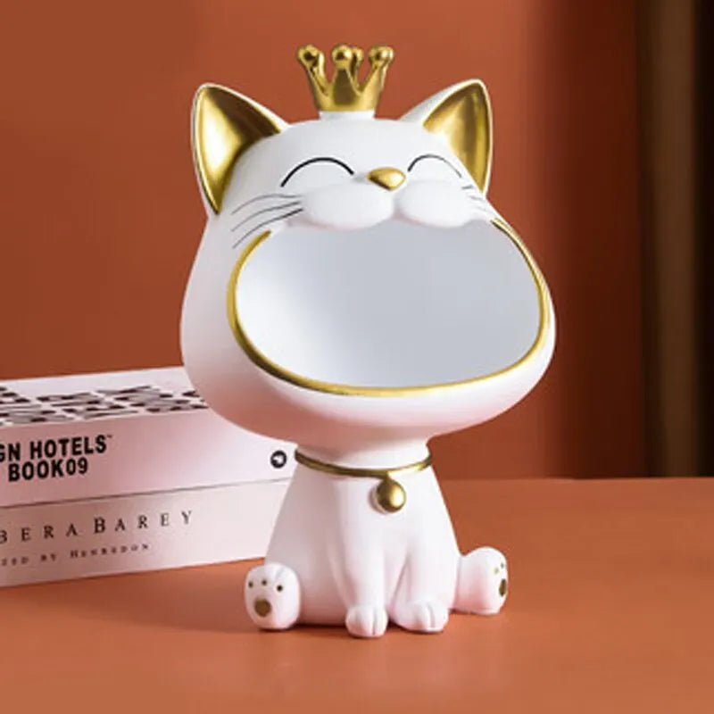 Fortune Crown Big Mouth Cat Key Storage Tray – Decorative Ornament & Housewarming Gift