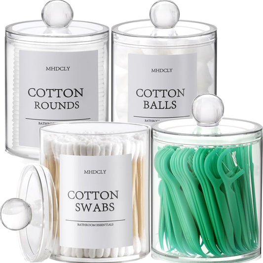 4-Pack Bathroom Organizers and Storage Set – Aesthetic Bathroom Accessories for Q-tips, Cotton Balls, and Home Decor