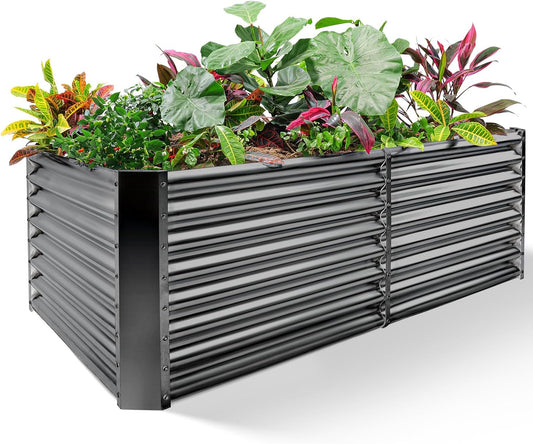 8×4×2 Ft Galvanized Raised Garden Bed Kit – Large Outdoor Metal Planter Box, Durable Raised Bed for Vegetables (Grey)