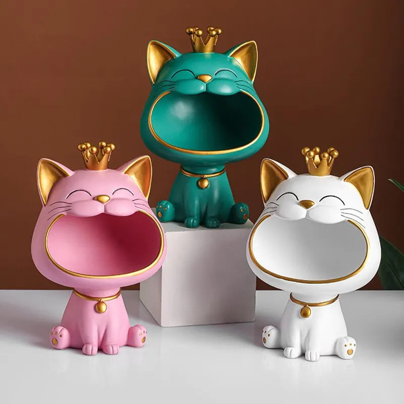 Fortune Crown Big Mouth Cat Key Storage Tray – Decorative Ornament & Housewarming Gift