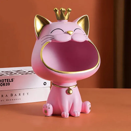 Fortune Crown Big Mouth Cat Key Storage Tray – Decorative Ornament & Housewarming Gift