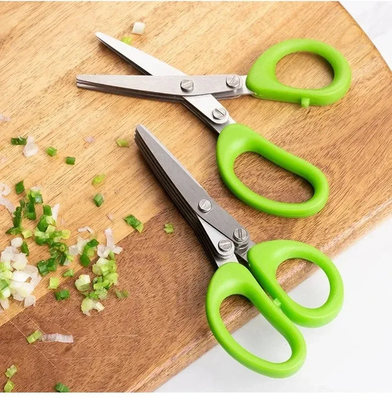 Multi-Functional 3-Layer Stainless Steel Kitchen Herb Scissors – Sharp Cutting Tool for Scallions, Peppers, Nori, and More