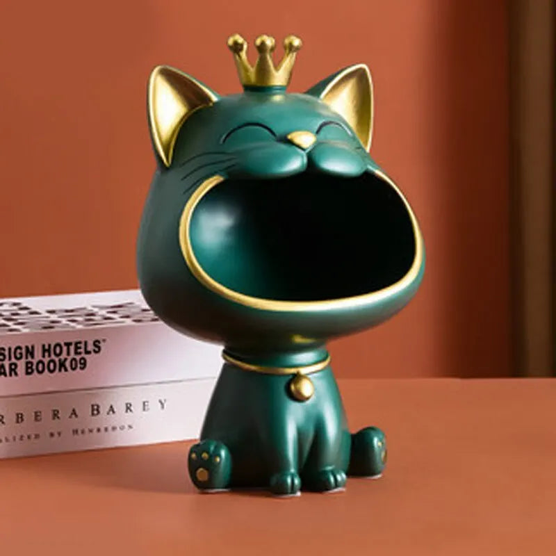 Fortune Crown Big Mouth Cat Key Storage Tray – Decorative Ornament & Housewarming Gift