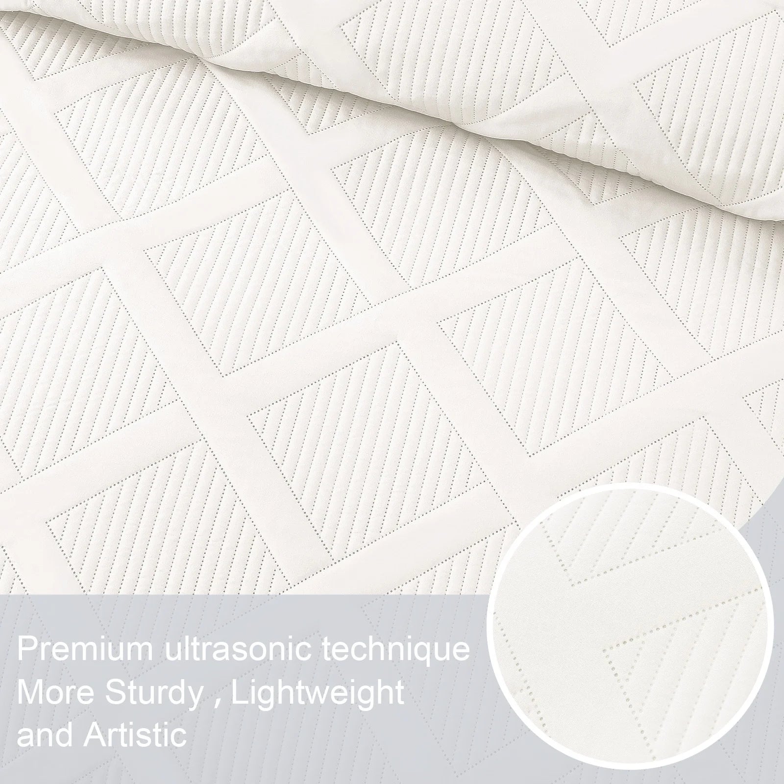 Ultrasonic 3-Piece King Quilt Set – Lightweight Striped Coverlet Bedspread in White, Modern Bedding