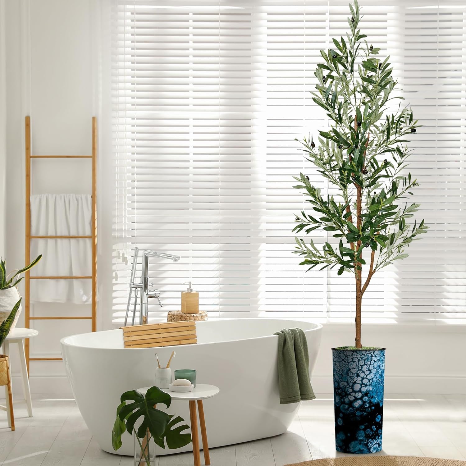 68" Artificial Olive Silk Tree with Modern Planter – Indoor & Outdoor Décor