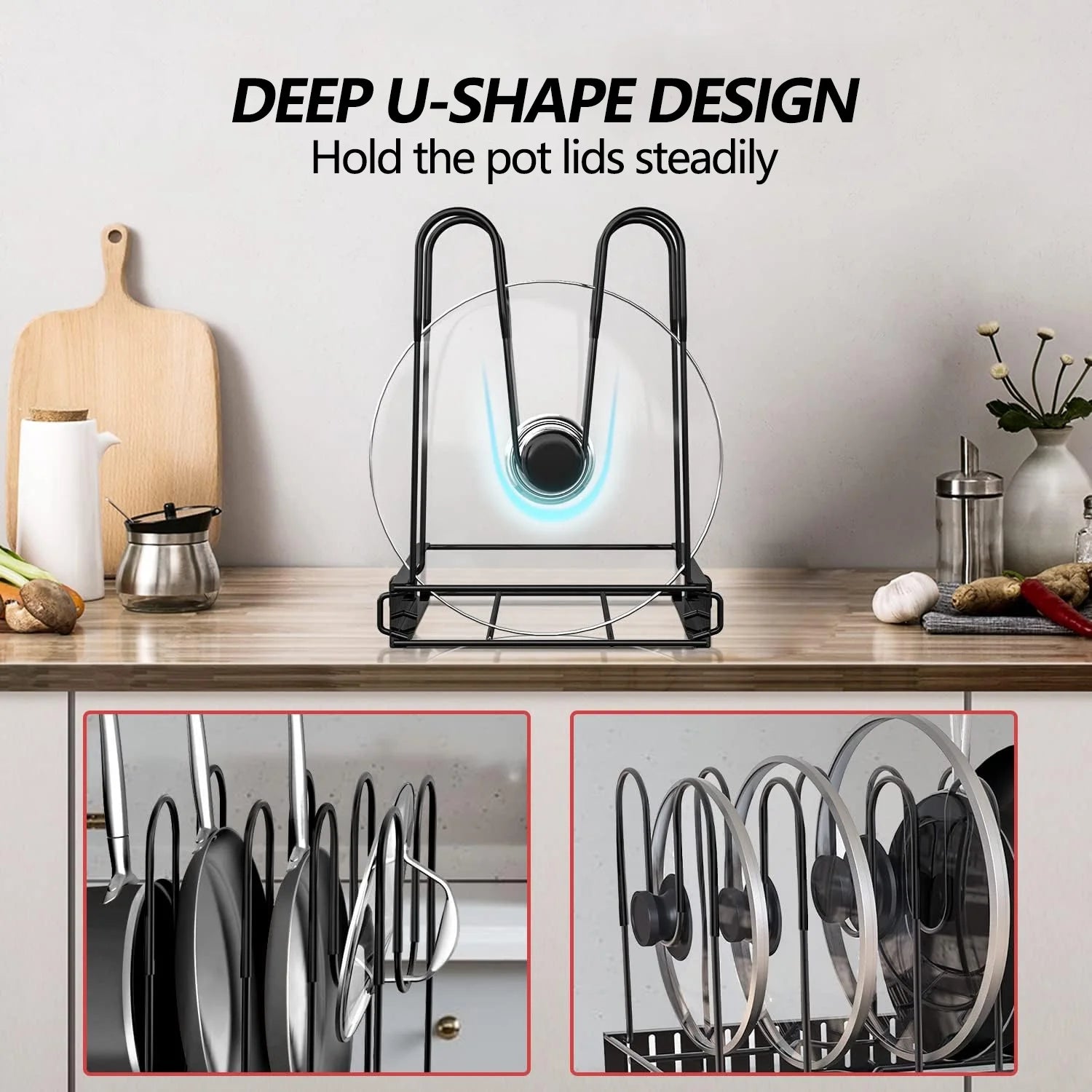 Pots and Pans Organizer Rack – 8-Tier Adjustable Heavy-Duty Metal Rack with 3 DIY Assembly Options & Anti-Slip Silicone Pads for Cabinet & Kitchen Storage